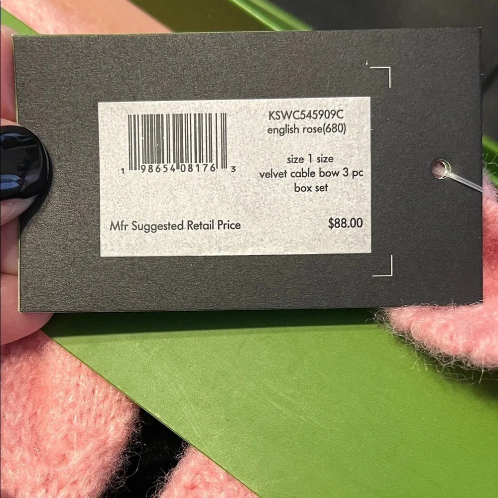 Kate Spade Pink Hat,Arm Warmers, Scarf With Bows Box Set NWT